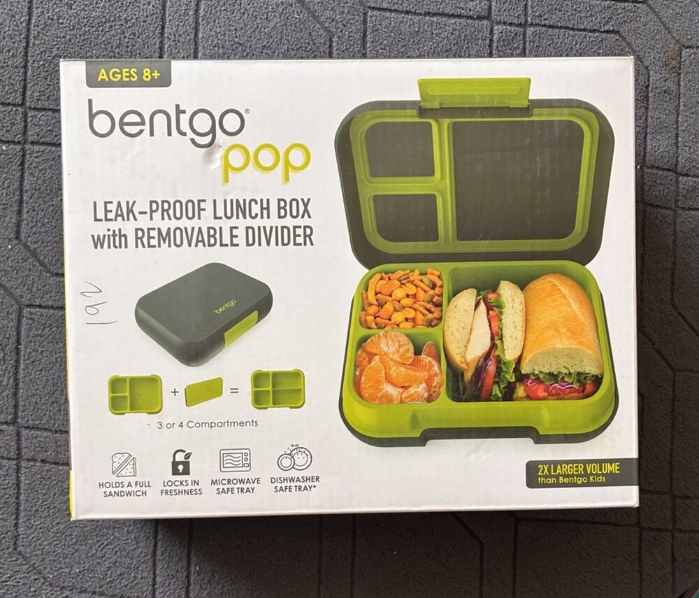 Bentgo Pop Leakproof Lunch Box 3-4 Compartments BPA-Free Snap Lid Green/Black 5C